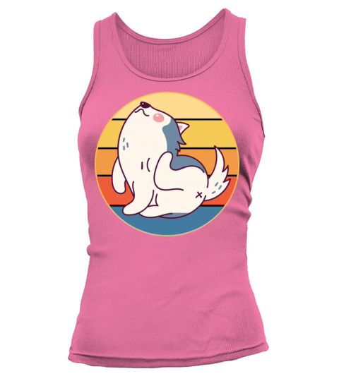 Funny Kawaii Cute Husky Dog Vintage Retro Sunset Tank top Woman