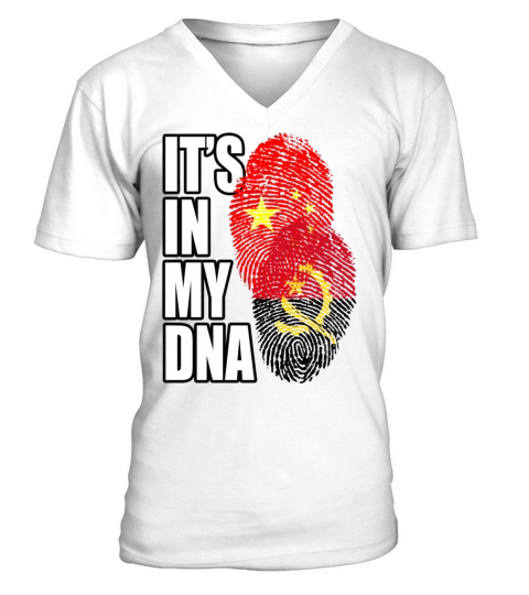 Angolan And Chinese Mix Heritage DNA Flag V-Neck T-shirt