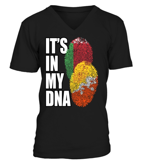 Bhutanese And Belarusian Mix Heritage DNA Flag V-Neck T-shirt