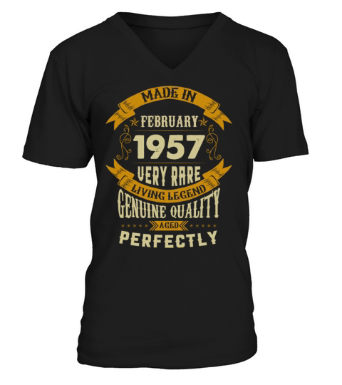 February 1957 Vintage Birthday Present V-Neck T-shirt