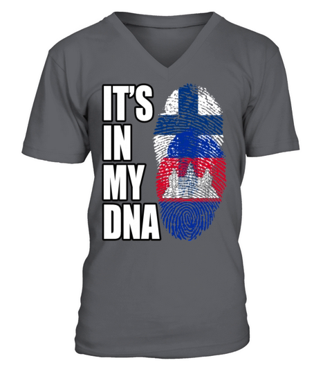 Finland And Cambodian Mix Heritage DNA Flag V-Neck T-shirt