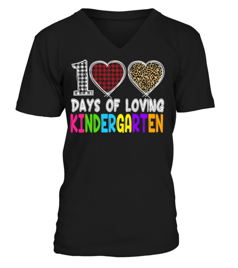 Loving 100 Days of School Kindergarten Teacher Leo V-Neck T-shirt