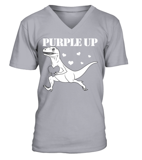 Purple Up Raptor Military Child Month Dinosaur V-Neck T-shirt