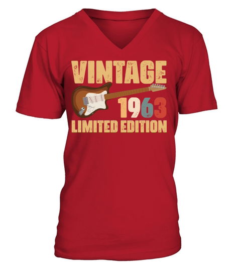 Vintage 1963 Limited Edition Guitar 59th Birthday V-Neck T-shirt