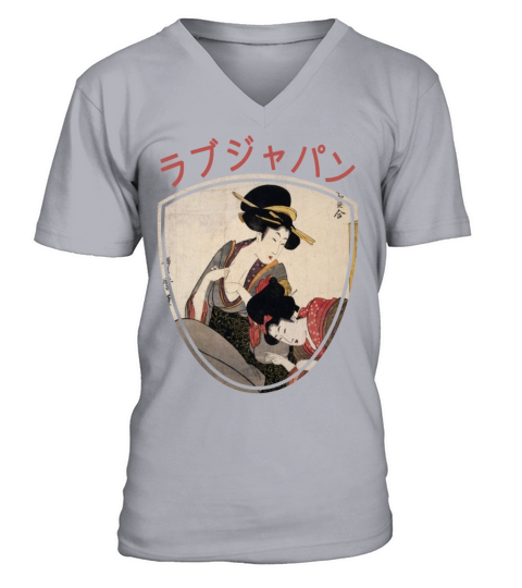 Vintage Japanese Geisha Retro Symbol Text Kanji V-Neck T-shirt