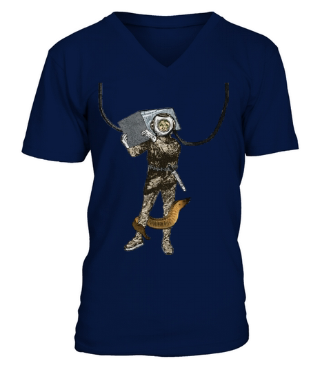 Vintage Salvage Helmet Diver with an Eel URM V-Neck T-shirt