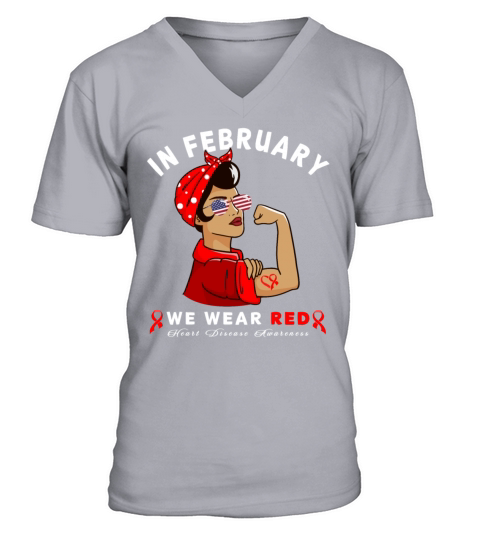 Wear Red Ribbon Heart Disease Awareness V-Neck T-shirt