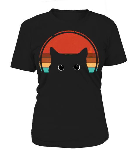 Black Cat Peeking Sunset Vintage Women's T-Shirt