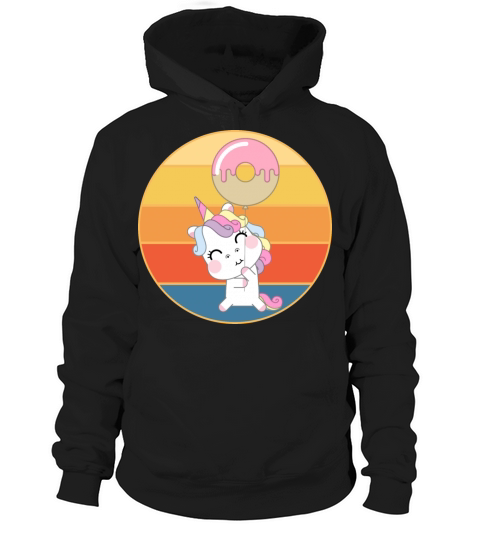 Cute Unicorn Eating Donut Vintage Retro Sunset Hoodie Unisex