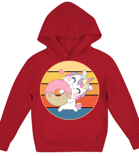Cute Unicorn Eating Donut Vintage Retro Sunset Kids Hoodie