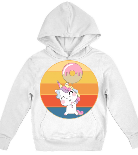 Cute Unicorn Eating Donut Vintage Retro Sunset Kids Hoodie