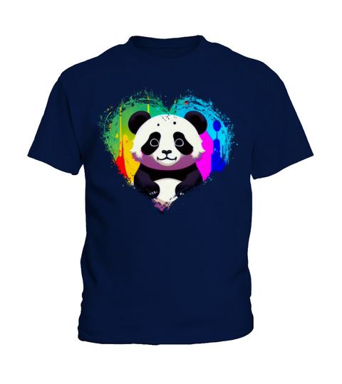 Cute Colorful Rainbow Panda Valentines Day Heart Kids T-Shirt