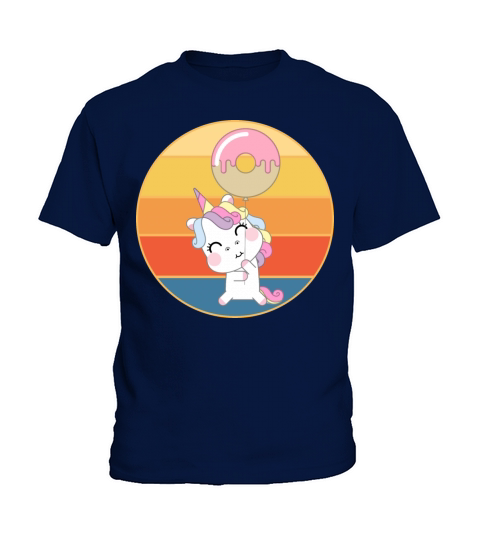 Cute Unicorn Eating Donut Vintage Retro Sunset Kids T-Shirt