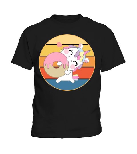 Cute Unicorn Eating Donut Vintage Retro Sunset Kids T-Shirt