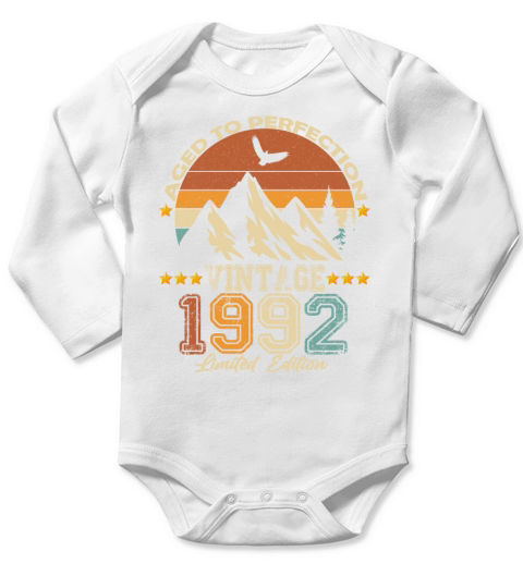1992 vintage vintage retro birthday gift Long Sleeve Baby One-Piece