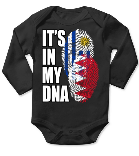 Bahraini And Uruguayan Mix Heritage DNA Flag Long Sleeve Baby One-Piece