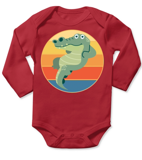 Crocodile Retro Sunset Vintage Wild Animal Long Sleeve Baby One-Piece