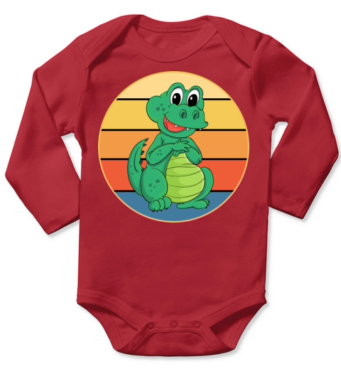 Crocodile Retro Sunset Vintage Wild Animal Long Sleeve Baby One-Piece