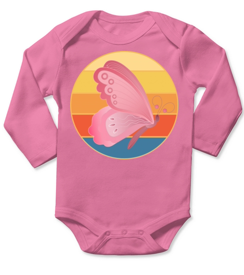 Cute Butterfly Retro Sunset Vintage Animal Insect Long Sleeve Baby One-Piece