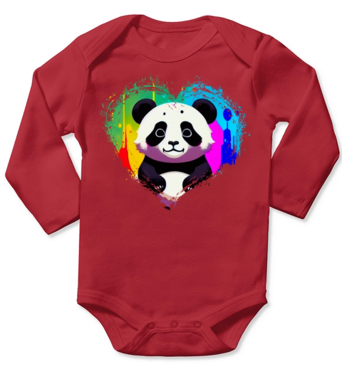 Cute Colorful Rainbow Panda Valentines Day Heart Long Sleeve Baby One-Piece