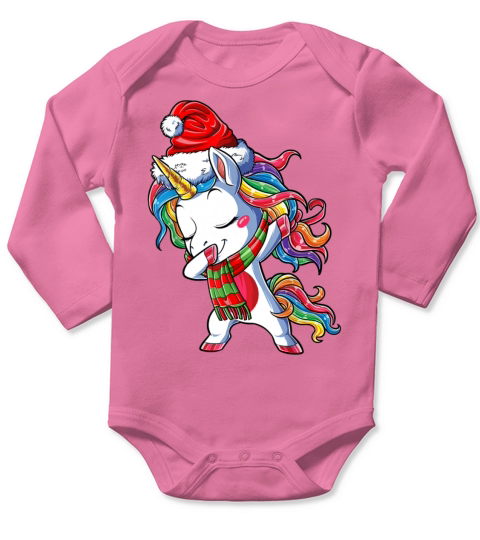 Dabbing Unicorn Santa Christmas Kids Girls Women X Long Sleeve Baby One-Piece