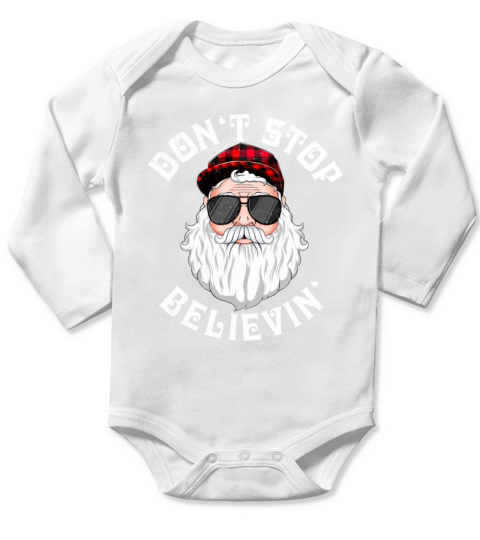 Dont Stop Believin Christmas Santa Pajamas Boys K Long Sleeve Baby One-Piece