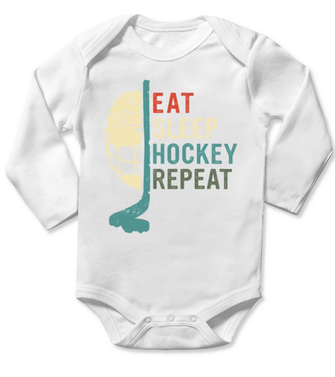 Eat Sleep Hockey Repeat Long Sleeve Baby One-Piece