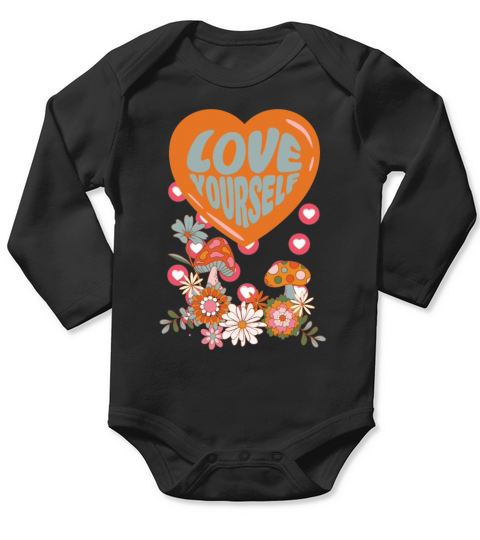 Love yourself retro groovy self care Valentine Long Sleeve Baby One-Piece