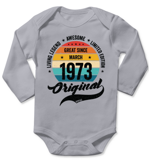 Retro 50 Years March 1973 Birthday Vintage Bday Long Sleeve Baby One-Piece