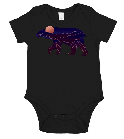Bear With Abstract Mountain Short Sleeve Baby One-Piece
