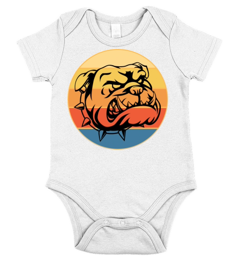 Bulldog Dog Breed Vintage Retro Sunset Short Sleeve Baby One-Piece