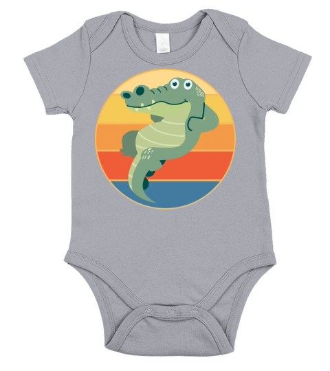 Crocodile Retro Sunset Vintage Wild Animal Short Sleeve Baby One-Piece