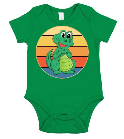Crocodile Retro Sunset Vintage Wild Animal Short Sleeve Baby One-Piece