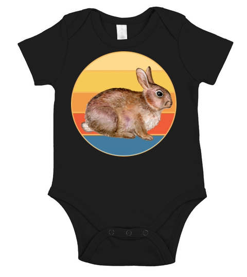 Cute Rabbit Bunny Retro Sunset Vintage Animal Pet Short Sleeve Baby One-Piece