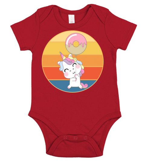 Cute Unicorn Eating Donut Vintage Retro Sunset Short Sleeve Baby One-Piece