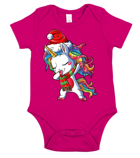 Dabbing Unicorn Santa Christmas Kids Girls Women X Short Sleeve Baby One-Piece