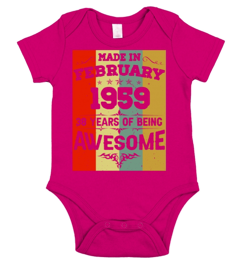 February 1959 Vintage Birthday Present Short Sleeve Baby One-Piece