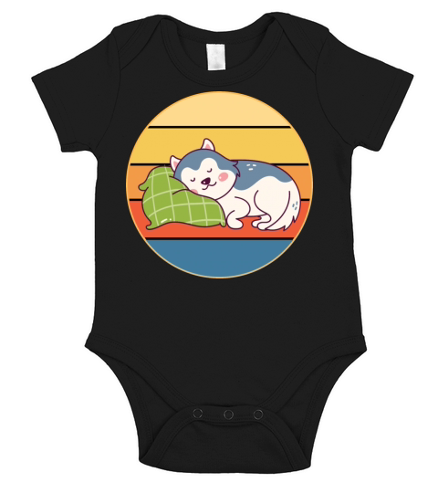 Funny Kawaii Cute Husky Dog Vintage Retro Sunset Short Sleeve Baby One-Piece