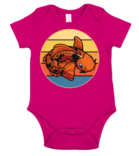 Japanese Koi Fish Vintage Retro Sunset Short Sleeve Baby One-Piece
