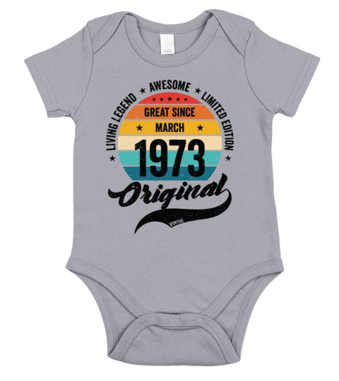 Retro 50 Years March 1973 Birthday Vintage Bday Short Sleeve Baby One-Piece