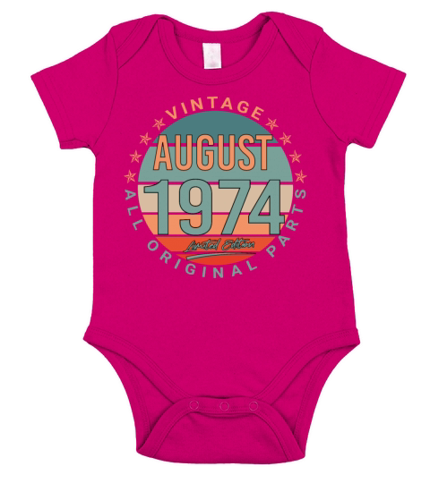 Vintage In August 1974 Short Sleeve Baby One-Piece