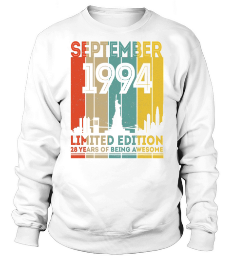 28 Years Old Gifts Vintage September 1994 28th Sweatshirt Unisex