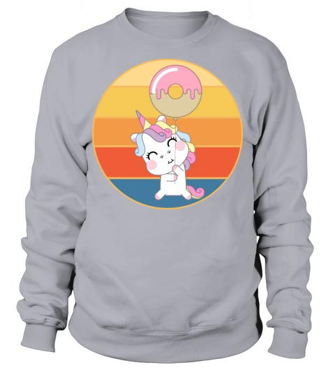 Cute Unicorn Eating Donut Vintage Retro Sunset Sweatshirt Unisex