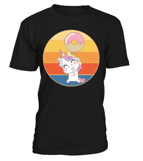 Cute Unicorn Eating Donut Vintage Retro Sunset T-Shirt Unisex