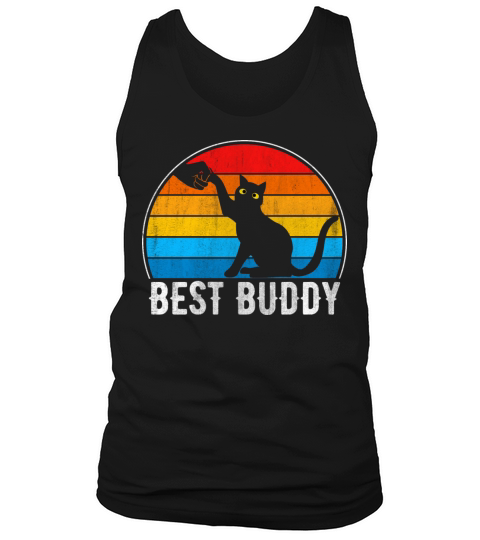 Best Buddy Funny Cat Vintage Retro Sunset T Shirt Tank Top Unisex