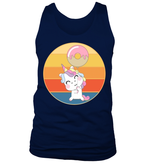 Cute Unicorn Eating Donut Vintage Retro Sunset Tank Top Unisex