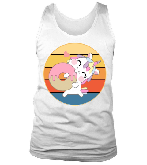 Cute Unicorn Eating Donut Vintage Retro Sunset Tank Top Unisex