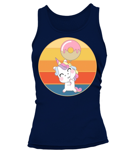 Cute Unicorn Eating Donut Vintage Retro Sunset Tank top Woman