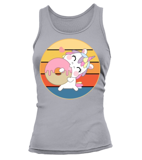 Cute Unicorn Eating Donut Vintage Retro Sunset Tank top Woman
