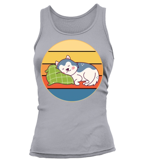 Funny Kawaii Cute Husky Dog Vintage Retro Sunset Tank top Woman